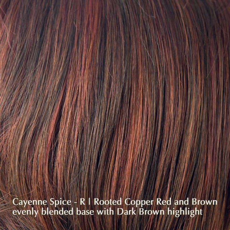 Jackson Wig by Noriko | Synthetic Wig (Basic Cap) Noriko Wigs Cayenne Spice-R | Rooted Copper Red and Brown evenly blended base with Dark Brown highlight / Front: 6.8" | Crown: 9" | Nape: 8.25" / Average