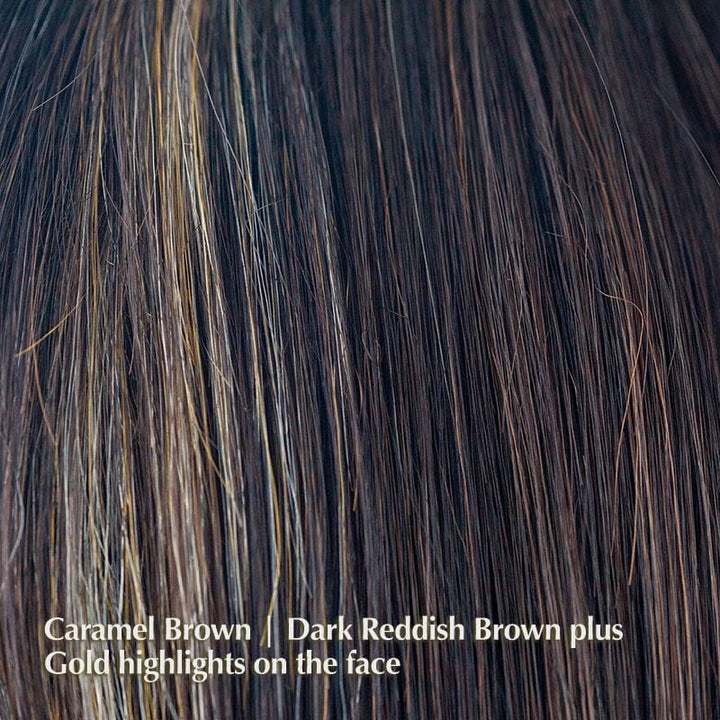 Kai Wig by Rene of Paris | Synthetic Lace Front Wig Rene of Paris Synthetic Caramel Brown | Dark Reddish Brown plus Gold highlights on the face / Front: 11" | Crown: 12" | Nape: 2.25" / Average