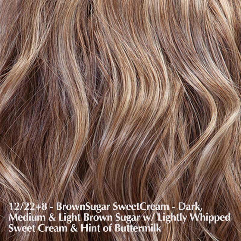 Lace Front Mono Top Bangs 19" by Belle Tress Belle Tress Bangs & Fringes Brown Sugar Sweet Cream | 12/22+8 | Mix of dark medium & light brown sugar w/ lightly whipped sweet cream & hint of buttermilk / Base: 7"W x 6.875”L | Bangs: 4" | Side: 15" | Back: 15"-19"