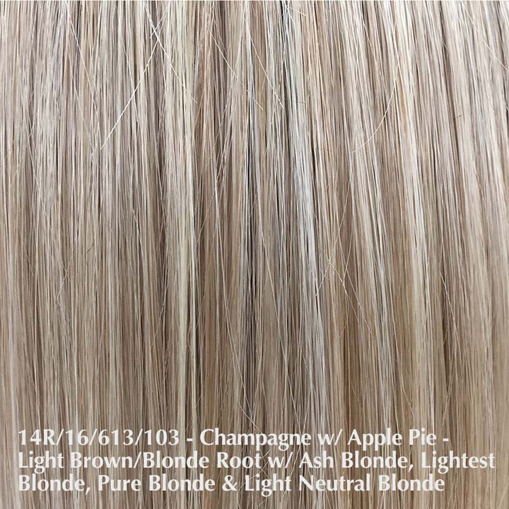 Lace Front Mono Top Bangs 19" by Belle Tress Belle Tress Bangs & Fringes Champagne with Apple Pie | 14R/16/613/103 | Light brown blonde root w/ mix of ash blonde lightest blonde pure blonde & light neutral blonde / Base: 7"W x 6.875”L | Bangs: 4" | Side: 15" | Back: 15"-19"