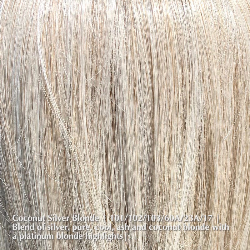 Lace Front Mono Top Bangs 19" by Belle Tress Belle Tress Bangs & Fringes Coconut Silver Blonde | 101/102/103/60A/23A/17 | Blend of silver pure cool ash & coconut blonde w/ platinum blonde highlights / Base: 7"W x 6.875”L | Bangs: 4" | Side: 15" | Back: 15"-19"