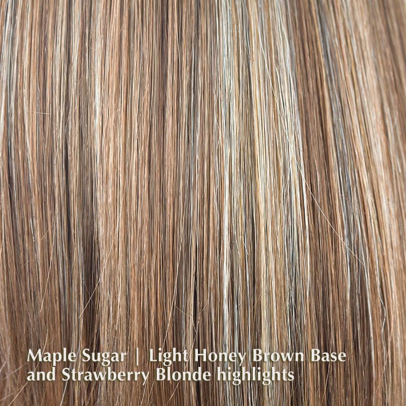 Lizzy Wig by ROP Hi Fashion | Synthetic Wig (Basic Cap) ROP Hi Fashion Wigs Maple Sugar | Light Honey Brown Base and Strawberry Blonde highlights / Front: 3.5" | Crown: 3.5" | Sides: 2" | Nape: 2" / Average