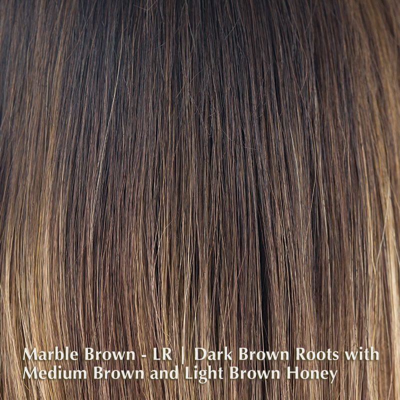 Long Top Piece | Synthetic Hair Topper (Basic Base) Rene of Paris Hair Toppers Marble Brown-LR | Dark Brown Roots with Medium Brown and Light Brown Honey / Length: 18" / Medium Area