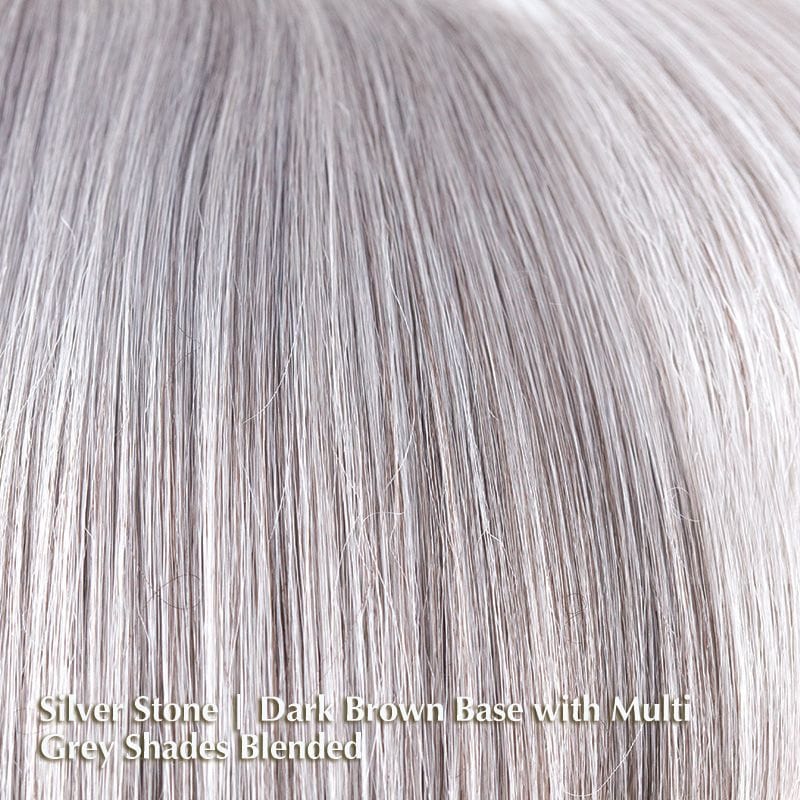 Luxe TP Wig by Amore | Synthetic Lace Front Topper Amore Hair Toppers Silver Stone | Dark Brown Base with Multi Grey Shades Blended / Fringe: 9.44" | Top: 16.53” / Medium Area