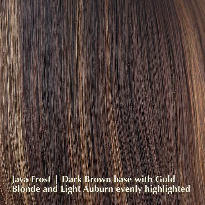 May Wig by Noriko | Synthetic Wig (Basic Cap) Noriko Wigs Java Frost | Dark Brown base with Gold Blonde and Light Auburn evenly highlighted / Front: 7" | Crown: 9" | Nape: 4" / Average