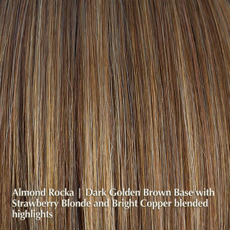 Misha Wig by ROP Hi Fashion | Synthetic Wig (Basic Cap) ROP Hi Fashion Wigs Almond Rocka | Dark Golden Brown Base with Strawberry Blonde and Bright Copper blended highlights / Front: 4.25" | Crown: 9.75" | Nape: 11.5" / Average