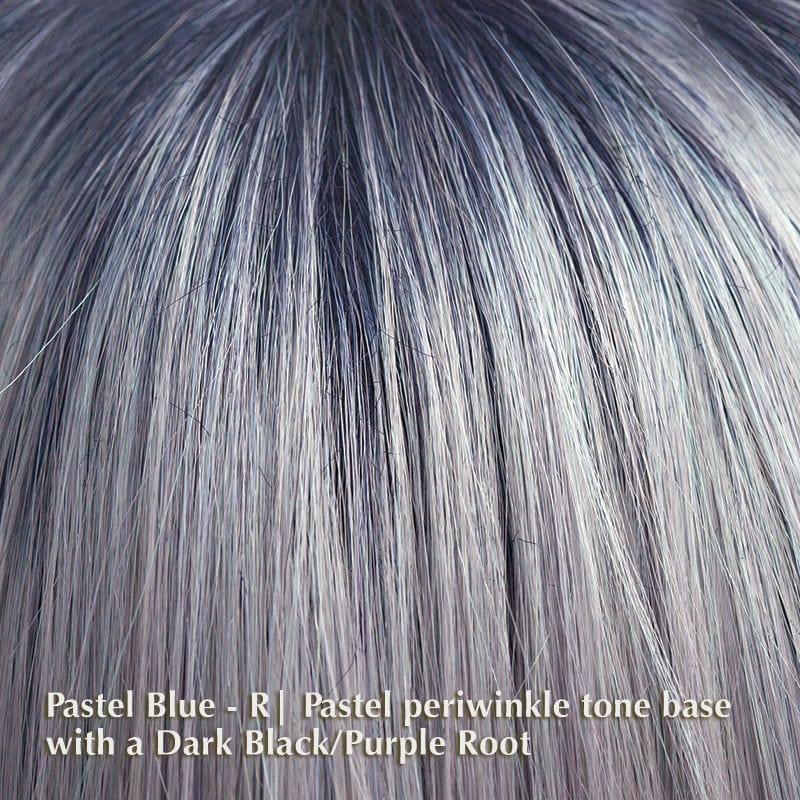 Nico Wig by ROP Hi Fashion | Synthetic Wig (Basic Cap) ROP Hi Fashion Wigs Pastel Blue-R | Pastel periwinkle tone base with a Dark Black/Purple Root / Fringe: 3.25" | Crown:11” | Nape: 2” / Average