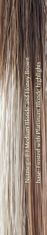 Nima Wig by Noriko | Synthetic Wig (Basic Cap) Noriko Wigs Nutmeg-F | Medium Blonde and Honey Brown base Frosted with Platiinum Blonde highlights / Fringe: 3.9"-5.5” | Crown: 7.1” | Nape: 2” / Average
