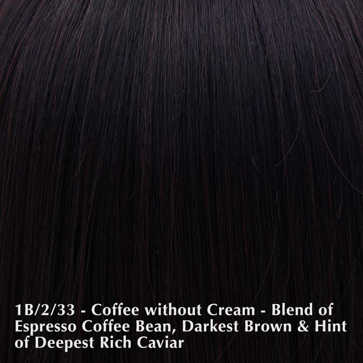 Nitro Wig 22 by Belle Tress | Heat Friendly | Creative Lace Front (Mono Part) Belle Tress Heat Friendly Synthetic Coffee without Cream | 1B/2/33 | A blend of espresso coffee bean, darkest brown, and the hint of deepest rich caviar / Side 15.5" | Back 16-16.5" | Nape 8" | Overall 8-16.5" / Average