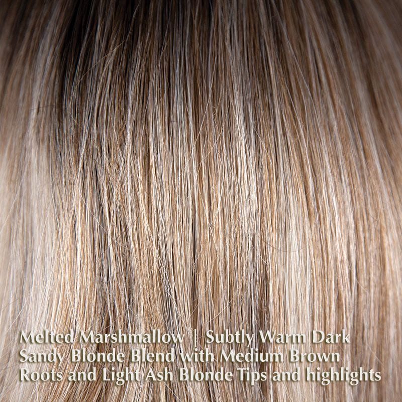 Nolan Wig by Rene of Paris | Synthetic Lace Front Wig (Mono Part) Rene of Paris Synthetic Melted Marshmallow | Subtly Warm Dark Sandy Blonde Blend with Medium Brown Roots and Light Ash Blonde Tips and highlights / Fringe: 9.8-11” | Crown: 13” | Nape: 13.8” / Petite / Average
