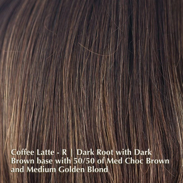 Nori Wig by Noriko | Synthetic Wig (Basic Cap) Noriko Wigs Coffee Latte-R | Dark Root with Dark Brown base with 50/50 of Med Choc Brown and Medium Golden Blonde / Front: 3.5" | Crown: 4.75" | Nape: 3.1" / Average