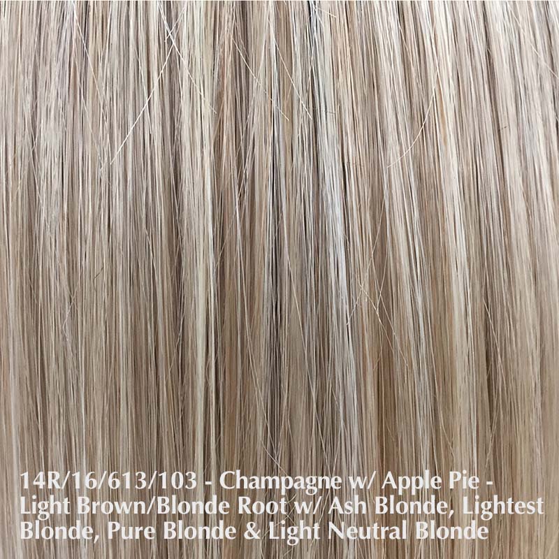 Premium 100% Hand-Made Topper 18 Straight by Belle Tress | Synthetic Heat Friendly Wig | Creative Lace Front Belle Tress Hair Toppers Champagne with Apple Pie | 14R/16/613/103 | Light brown blonde root with mixture of ash blonde, lightest blonde, pure blonde and light neutral blonde / Side: 16” | Back: 18” | Base : 6.5" W x 6.5” L / Large Area