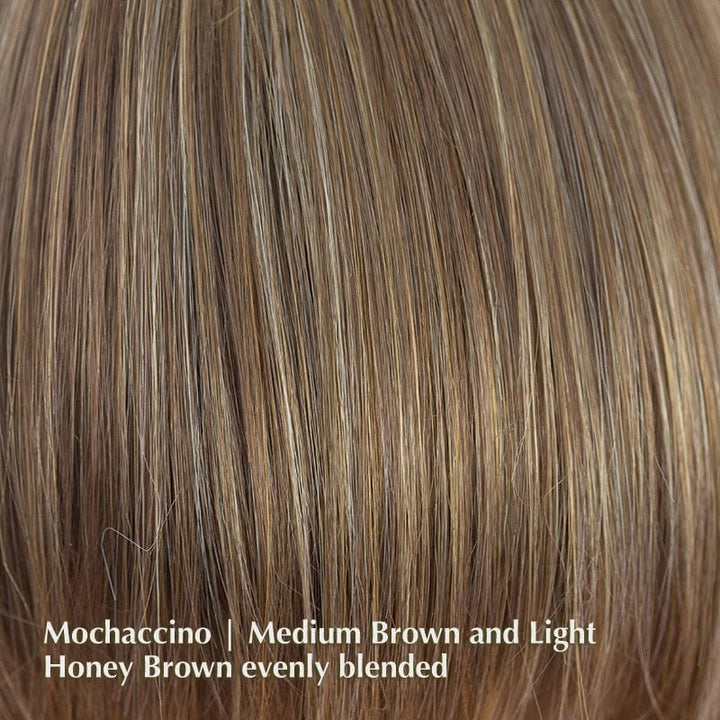 Samantha Wig by Amore | Synthetic Wig (Mono Top) Amore Synthetic Mochaccino | Medium Brown and Light Honey Brown evenly blended / Fringe: 7" | Crown: 10" | Nape: 7" / Average