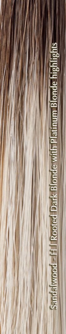 Sandie Wig by Noriko | Synthetic Wig (Basic Cap) Noriko Wigs Sandalwood-H | Rooted Dark Blonde with Platinum Blonde highlights / Front: 5.2" | Crown: 6.4" | Nape: 3.6" / Petite / Average
