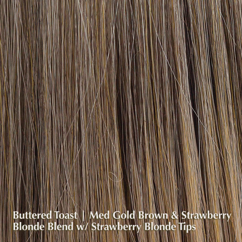 Scorpio Partial Mono Wig by Rene of Paris | Synthetic Wig (Mono Part) Rene of Paris Synthetic Buttered Toast | Medium to Light Brown blended with Strawberry Gold Blonde and tipped with Gold Blonde / Fringe: 3.5" | Crown: 6.25-9.75" | Nape: 2.25" / Average