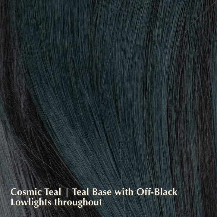 Silky Sleek Wig by Rene of Paris | Heat Friendly Synthetic Wig (Basic Cap) Rene of Paris Heat Friendly Synthetic Cosmic Teal | Teal base with Off-Black Lowlights throughout / Front: 6" | Crown: 10" | Side: 9" | Back: 7.5" | Nape: 4.5" / Average