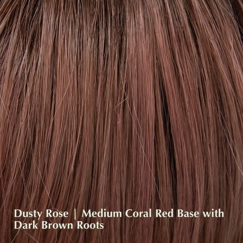 Silky Sleek Wig by Rene of Paris | Heat Friendly Synthetic Wig (Basic Cap) Rene of Paris Heat Friendly Synthetic Dusty Rose | Medium Coral Red base with Dark Brown Roots / Front: 6" | Crown: 10" | Side: 9" | Back: 7.5" | Nape: 4.5" / Average