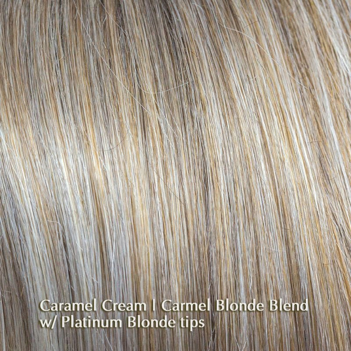 Sky Wig by Noriko | Synthetic Wig (Basic Cap) Noriko Synthetic Caramel Cream | Carmel Blonde Blend w/ Platinum Blonde tips / Front: 5.6" | Crown: 5.2" | Nape: 3.6" / Petite / Average