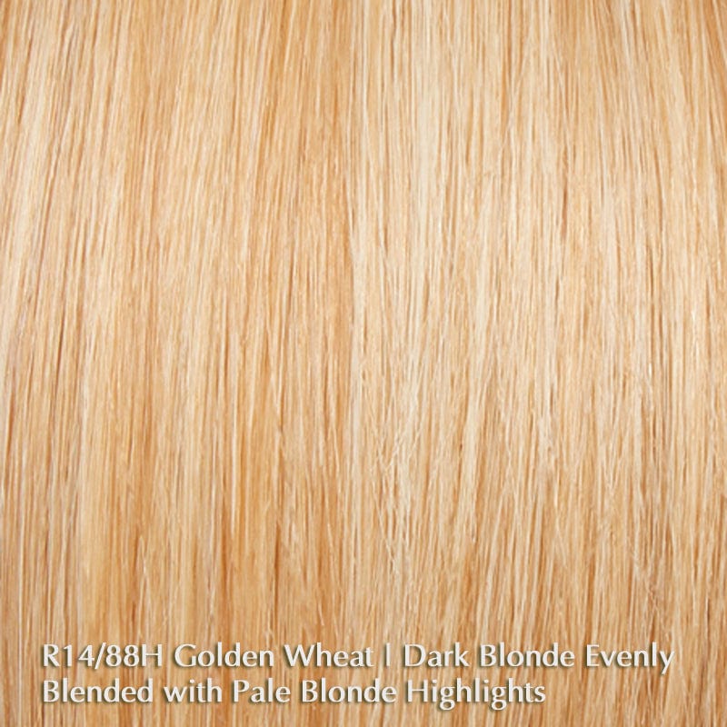 Top Billing Human Hair Topper 16″ by Raquel Welch | Heat Friendly (Mono Top) Raquel Welch Hair Toppers R14/88H Golden Wheat | Medium Blonde streaked w/ Pale Gold highlights / Front: 16" | Crown: 16" | Sides: 16" | Back: 16" / 8 1/2" X 10"