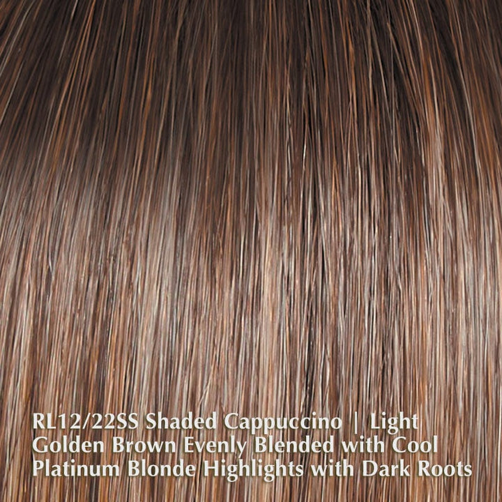 Top Billing Wavy 14" Topper by Raquel Welch | Heat Friendly (Mono Top) Raquel Welch Hair Toppers RL12/22SS Shaded Cappuccino | Light Golden Brown evenly Blended w/ Cool Platinum Blonde highlights w/ Dark Roots / Front: 14" | Side: 14" | Back: 14" | Crown: 14" | Nape: 14" / 7" x 7 1/2"