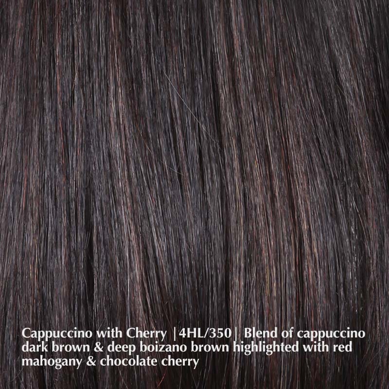 Twix Wig by BelleTress | Heat Friendly Synthetic | Mono Part Belle Tress Heat Friendly Synthetic Cappuccino with Cherry 4HL/350 | Blend of Cappuccino Dark Brown & Deep Boizano Brown highlighted w/ Red Mahogany and Chocolate Cherry / Side: 13"-14" | Nape: 9.5" | Overall: 17.5" / Average