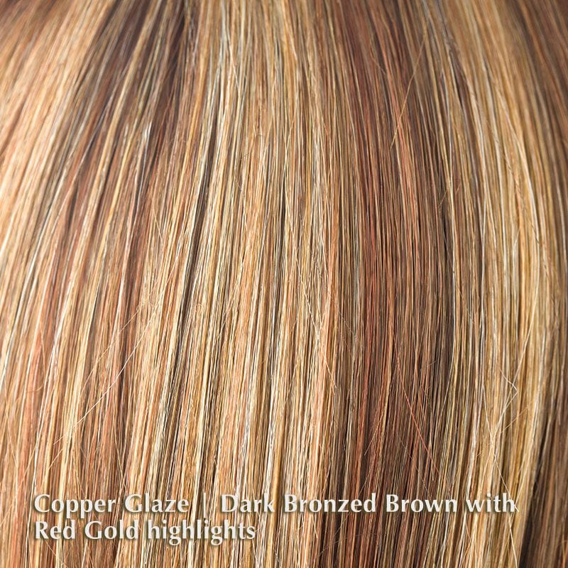 Tyler Wig by Rene of Paris Hi Fashion | Synthetic Wig (Basic Cap) Rene of Paris Synthetic Copper Glaze | Dark Bronzed Brown with Red Gold highlights / Front: 3.5" | Crown: 3.5" | Nape: 2.25" / Average