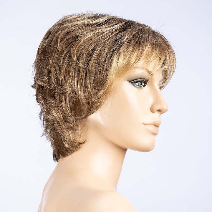 Vanity Wig by Ellen Wille | Synthetic Lace Front Wig | Double Mono Top Ellen Wille Synthetic BERNSTEIN ROOTED 12.26.19 | Light Brown Base w/ Subtle Light Honey Blonde & Light Butterscotch Blonde Highlights and Dark Roots / Front: 3.5” | Crown: 4" | Sides: 3" | Nape: 3.5" / Petite / Average