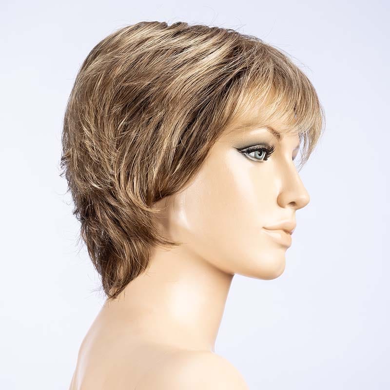 Vanity Wig by Ellen Wille | Synthetic Lace Front Wig | Double Mono Top Ellen Wille Synthetic DARK SAND ROOTED 14.16.12 | Light Brown Base with Lighest Ash Brown and Medium Honey Blonde Blend and Dark Roots / Front: 3.5” | Crown: 4" | Sides: 3" | Nape: 3.5" / Petite / Average