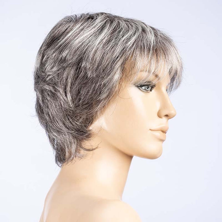 Vanity Wig by Ellen Wille | Synthetic Lace Front Wig | Double Mono Top Ellen Wille Synthetic SALT PEPPER ROOTED 51.58.44 | Pure White with 40% Darkest Brown with Darker Roots / Front: 3.5” | Crown: 4" | Sides: 3" | Nape: 3.5" / Petite / Average