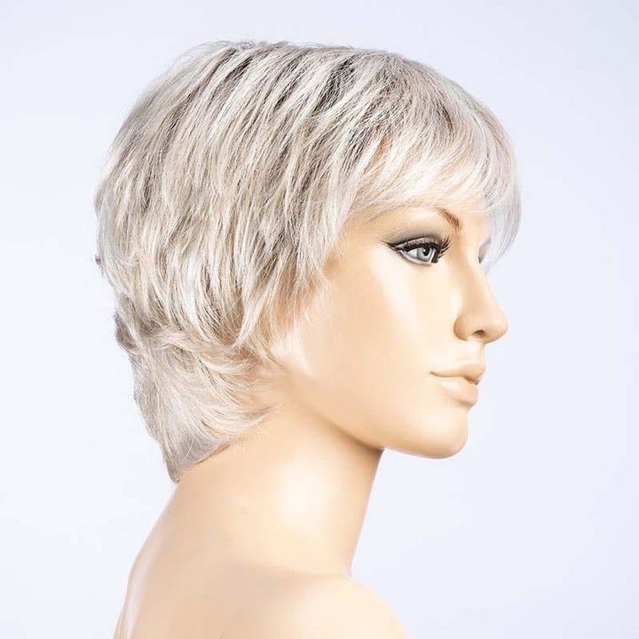 Vanity Wig by Ellen Wille | Synthetic Lace Front Wig | Double Mono Top Ellen Wille Synthetic SILVER BLONDE ROOTED 60.24.1000 | Medium Honey Blonde Light Ash Blonde and Lightest Reddish Brown Blend with Dark Roots / Front: 3.5” | Crown: 4" | Sides: 3" | Nape: 3.5" / Petite / Average
